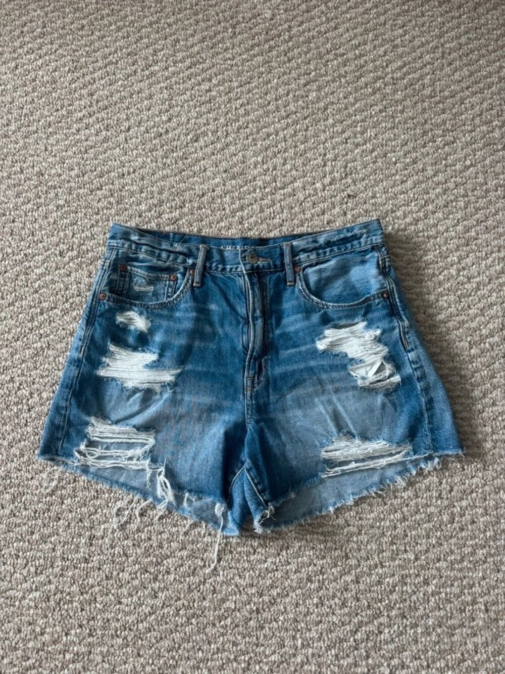 American Eagle High Rise Distressed Mom Shorts